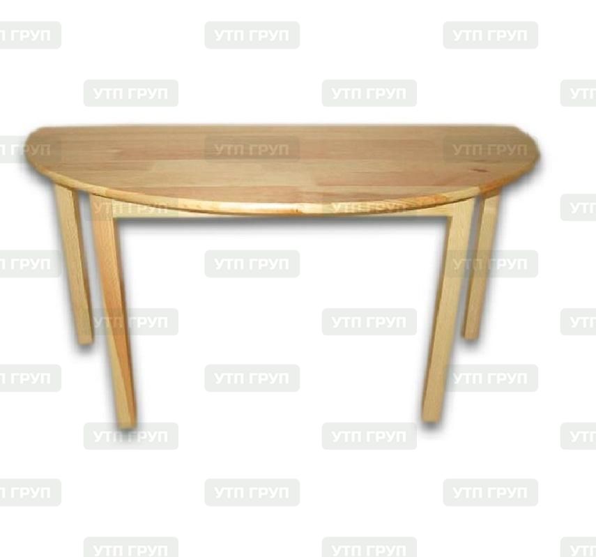 Полукруглый стол из натуральной древесины.