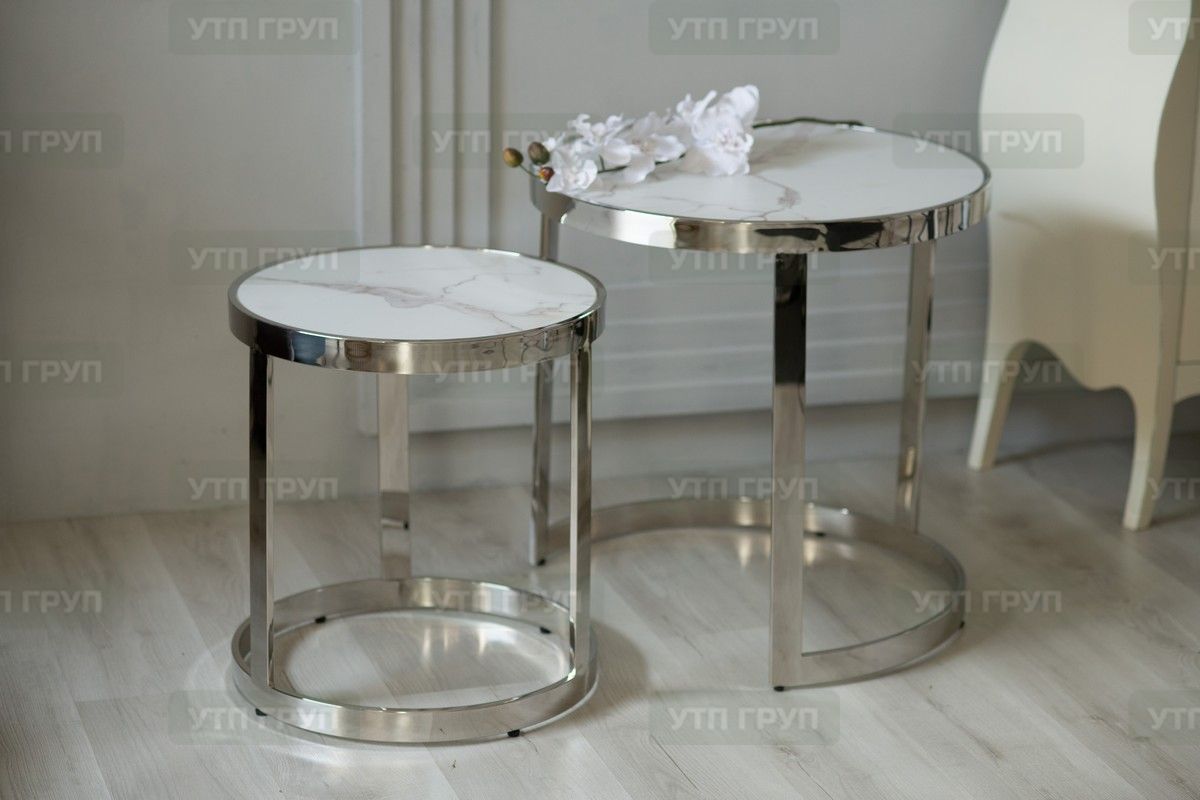 Комплект журнальных столов CI-1 белый мармур + серебро