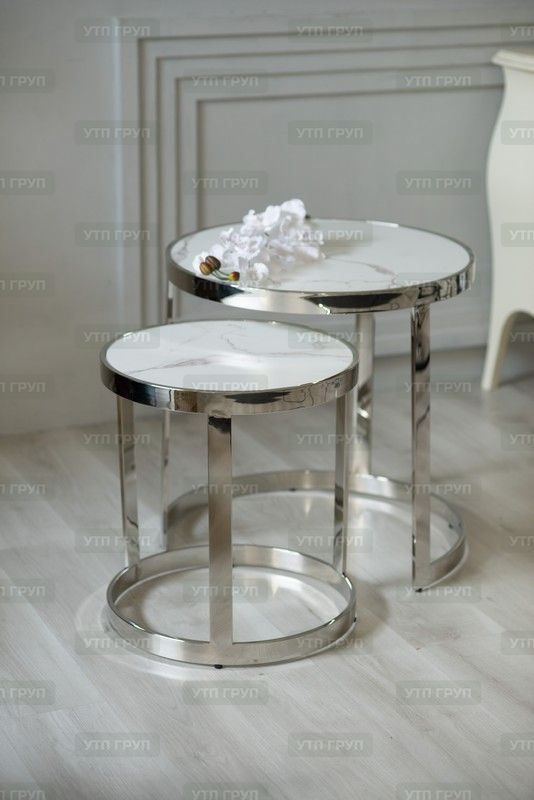Комплект журнальных столов CI-1 белый мармур + серебро